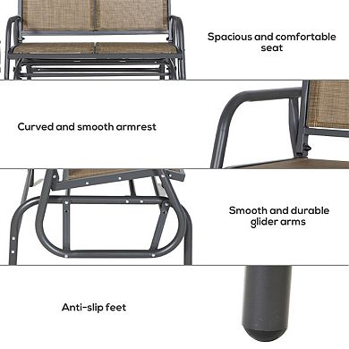 2-Person Outdoor Glider Bench with Mesh Seat and Steel Frame