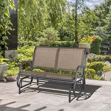 2-Person Outdoor Glider Bench with Mesh Seat and Steel Frame