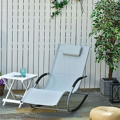 Outdoor Rocking Lounge Chair with Mesh Seat and Headrest
