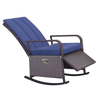 Outdoor Rocking Recliner Chair with Footrest and Cushions