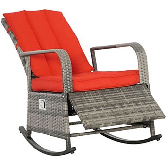Outdoor Rocking Recliner Chair with Footrest and Cushions