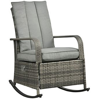 Outdoor Rocking Recliner Chair with Footrest and Cushions