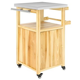Multi-Use Patio Grill Table with Solid Wood Frame and Stainless Top