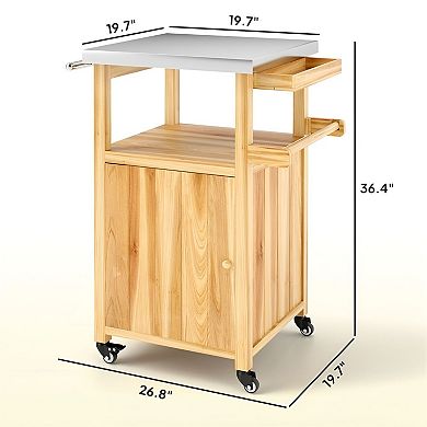 Multi-Use Patio Grill Table with Solid Wood Frame and Stainless Top