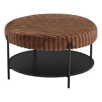 Round Storage Ottoman with Shelf Faux Fur Accent Chair Ottoman for Living Room Bedroom