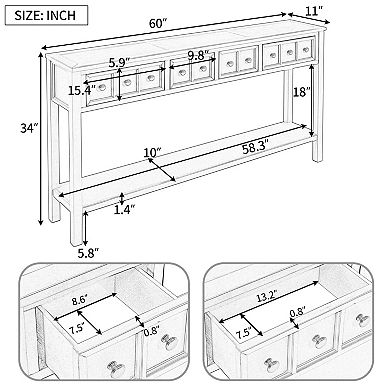 Console Table with Drawers and Shelf Entryway Sofa Table for Living Room Hallway