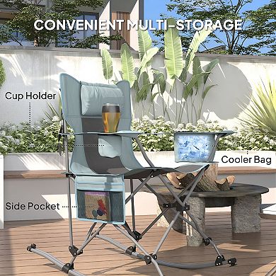2 Pack Reclining Camping Chairs with Headrest Cup Holder and Carry Bag