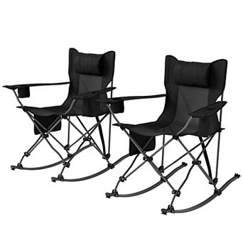 2 Pack Reclining Camping Chairs with Headrest Cup Holder and Carry Bag