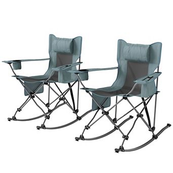 2 Pack Reclining Camping Chairs with Headrest Cup Holder and Carry Bag