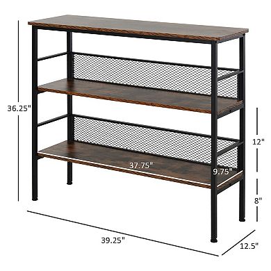 3 Tier Industrial Bookshelf Storage Rack with Metal Frame