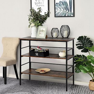 3 Tier Industrial Bookshelf Storage Rack with Metal Frame