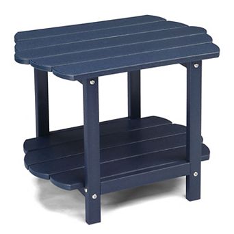 2 tier Outdoor Compact Side Table with Bottom Storage Shelf for Patio or Balcony