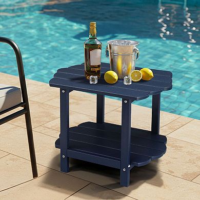 2-Tier Outdoor Compact Side Table with Bottom Storage Shelf for Patio or Balcony