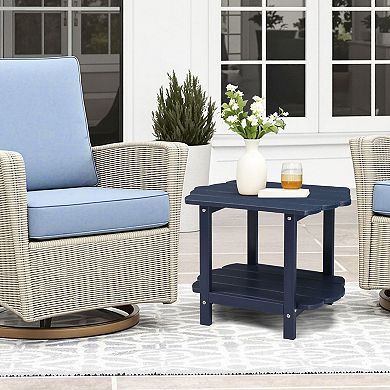 2-Tier Outdoor Compact Side Table with Bottom Storage Shelf for Patio or Balcony