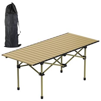 Roll-Up Camping Table with Carry Bag Carbon Steel Frame for Camping, BBQs, Outdoor Dining