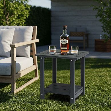 2-Tier Outdoor Side Table with Storage Shelf for Patio, Balcony for Drinks and Decor