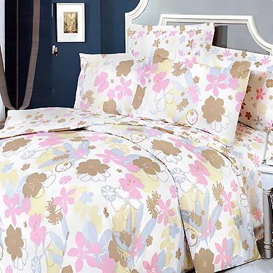 4PC Cotton Duvet Cover Bedding Set with Fitted Sheet and Matching Pillowcases