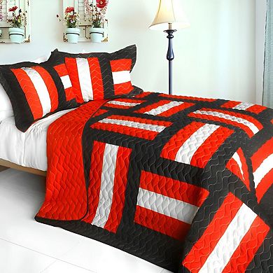 3 Piece Cotton Quilt Set Geometric Design Lightweight Bedspread with Matching Shams