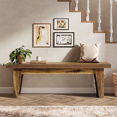 Farmhouse Style Entryway Bench Rectangular Wood Bench for Hallway Living Room and Dining Seating