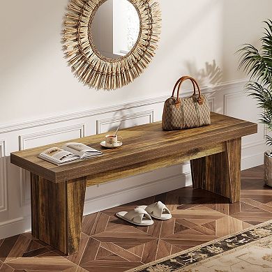 Farmhouse Style Entryway Bench Rectangular Wood Bench for Hallway Living Room and Dining Seating