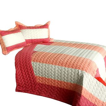 3 pc Cotton Bedspread Set Geometric Quilt Reversible Bedding Set with Pillow Shams