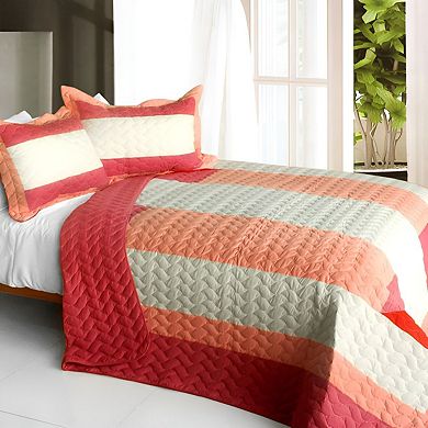 3 Piece Cotton Bedspread Set Geometric Quilt Reversible Bedding Set with Pillow Shams