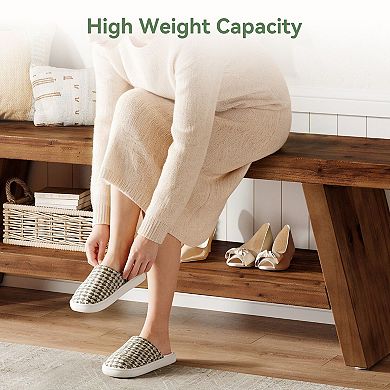 Solid Wood Entryway Bench Open Storage Shelf for Shoes Hallway Seating