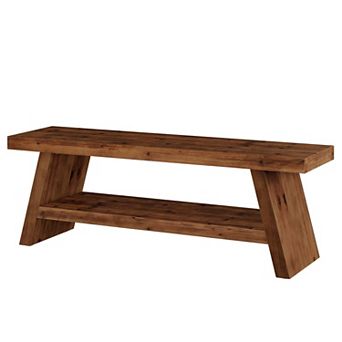 Solid Wood Entryway Bench Open Storage Shelf for Shoes Hallway Seating