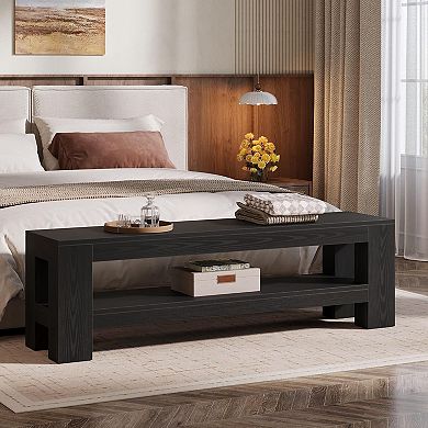Narrow Entryway Bench with Storage MDF Shoe Rack Bench with Shelves