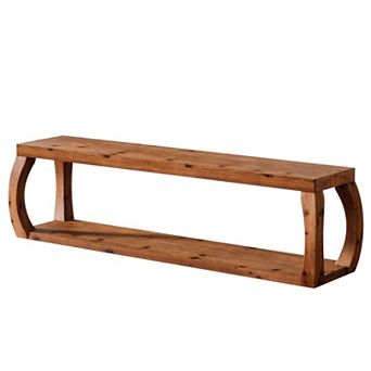 Long Wood Shoe Rack Bench Entryway Storage Bench with Open Shelves