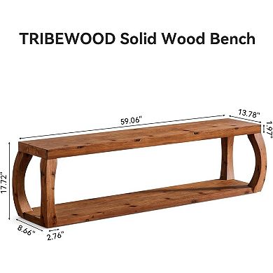 Long Wood Shoe Rack Bench Entryway Storage Bench with Open Shelves