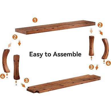 Long Wood Shoe Rack Bench Entryway Storage Bench with Open Shelves
