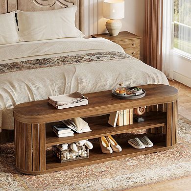 Entryway Shoe Storage Bench 2 Tier Shoe Rack Oval Top Seating Bench