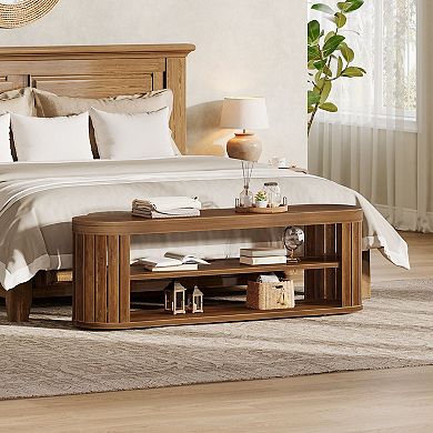 Entryway Shoe Storage Bench 2 Tier Shoe Rack Oval Top Seating Bench