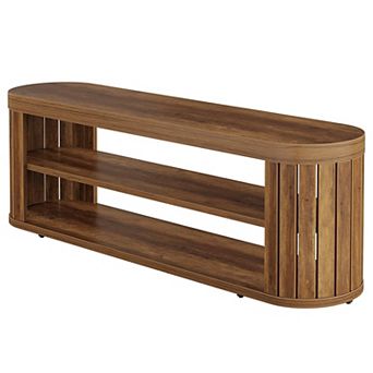 Entryway Shoe Storage Bench 2 tier Shoe Rack Oval Top Seating Bench