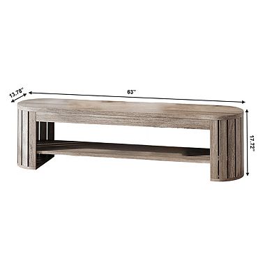 Narrow Entryway Bench with Shoe Rack Wood Look Hallway Storage Bench
