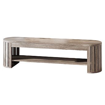 Narrow Entryway Bench with Shoe Rack Wood Look Hallway Storage Bench