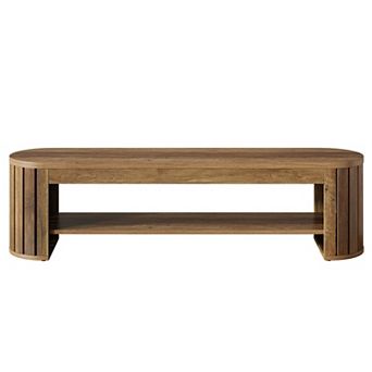 Narrow Entryway Bench with Shoe Rack Wood Look Hallway Storage Bench