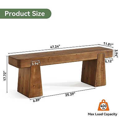 Compact Solid Wood Bench for Entryway Dining and Bedroom Seating