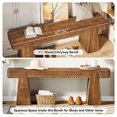 Compact Solid Wood Bench for Entryway Dining and Bedroom Seating