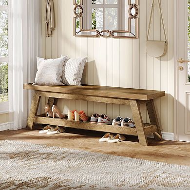 Entryway Bench with Shoe Storage Shelf MDF Wood Look Hallway Bench