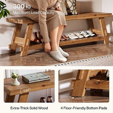 Solid Wood Shoe Storage Bench Entryway Bench for Hallway or Mudroom