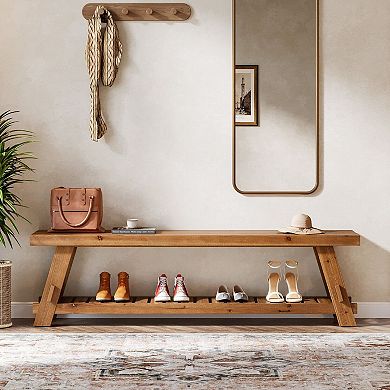 Solid Wood Shoe Storage Bench Entryway Bench for Hallway or Mudroom