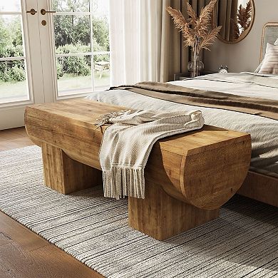 Compact Solid Wood End-of-Bed Bench with Reinforced Frame