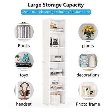 6 Cube Bookshelf Tall Slim MDF Storage Shelf