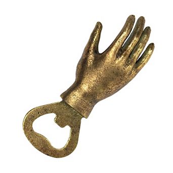 Hand Shaped Iron Bottle Opener Gold Leaf Finish Manual Tool for Bar Cart Kitchen Use