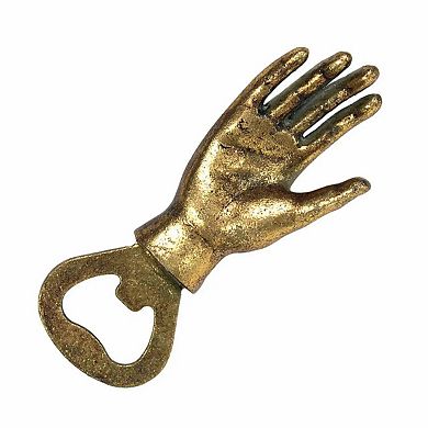 Hand Shaped Iron Bottle Opener Gold Leaf Finish Manual Tool for Bar Cart Kitchen Use