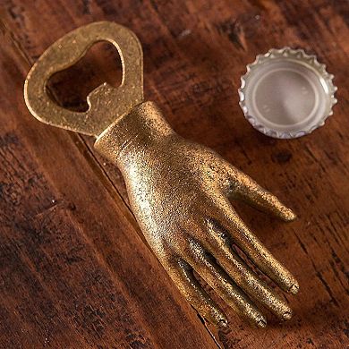 Hand Shaped Iron Bottle Opener Gold Leaf Finish Manual Tool for Bar Cart Kitchen Use