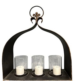 Cast Iron Triple Candle Holder with Glass Covers Tabletop Candle Stand for Dining Table Mantel