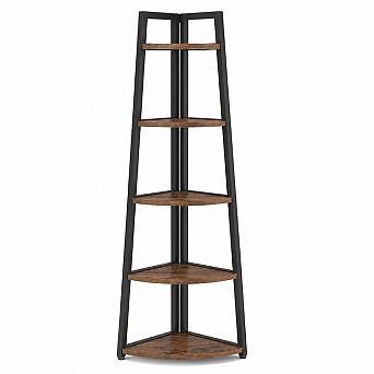 5 tier Corner Shelf Storage Rack Narrow Tall Bookcase for Books Decor and Home Organization